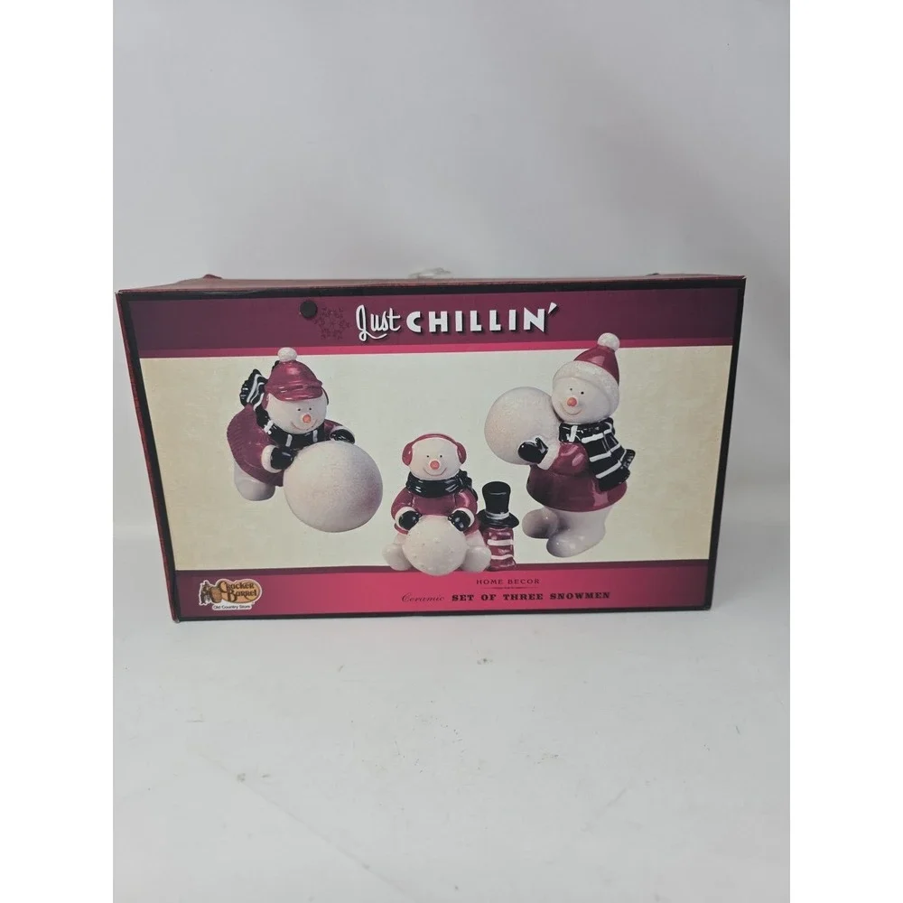 3 Snowmen Figurines Just Chillin Cracker Barrel Country Store Ceramic 6